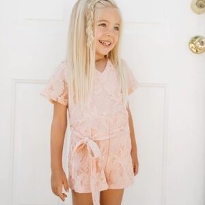 Bailey's Blossoms Lila Lace Seashell Peach Romper - 4T